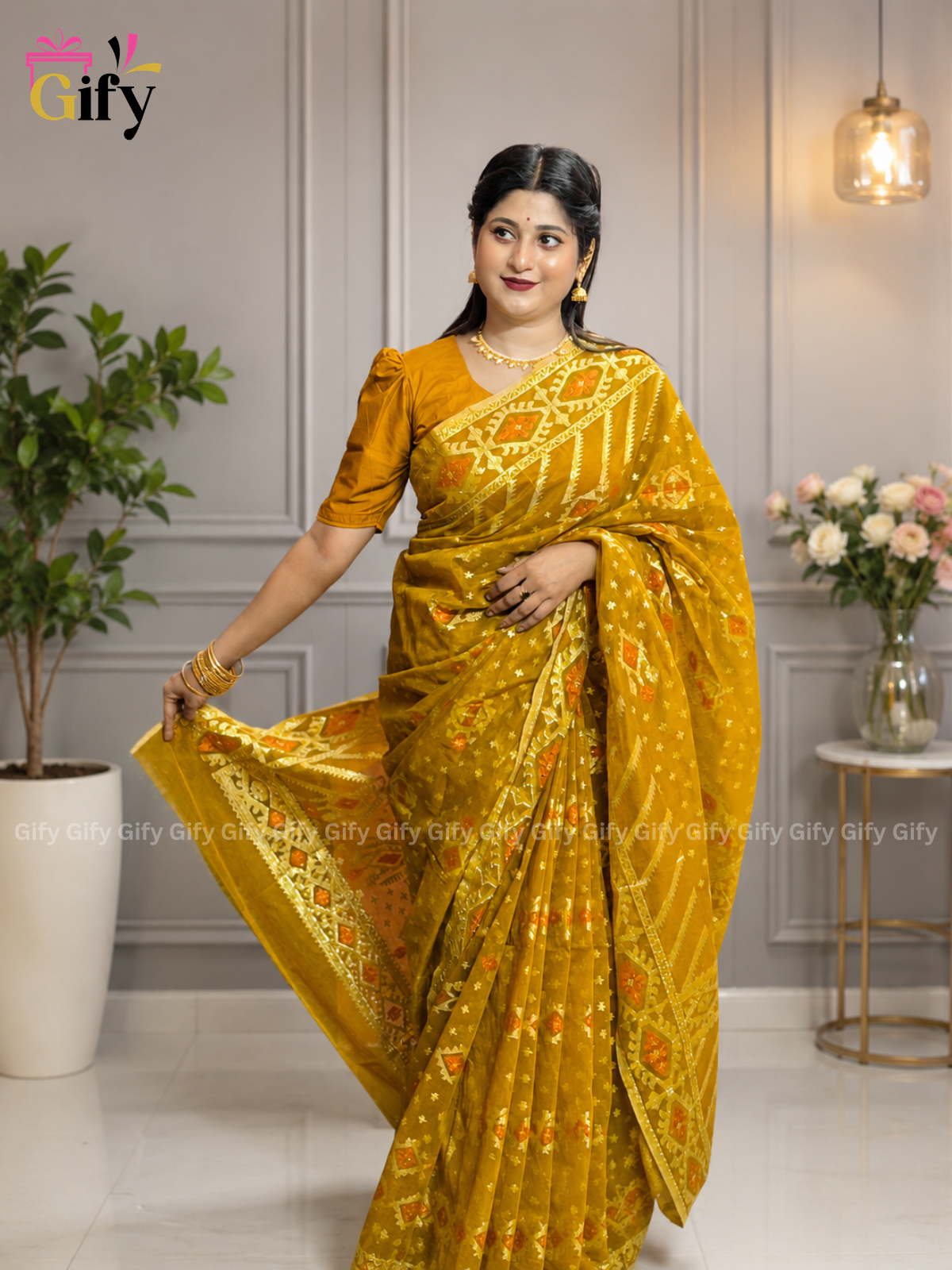 টেনসেল জরি জামদানী শাড়ি Code-J1
